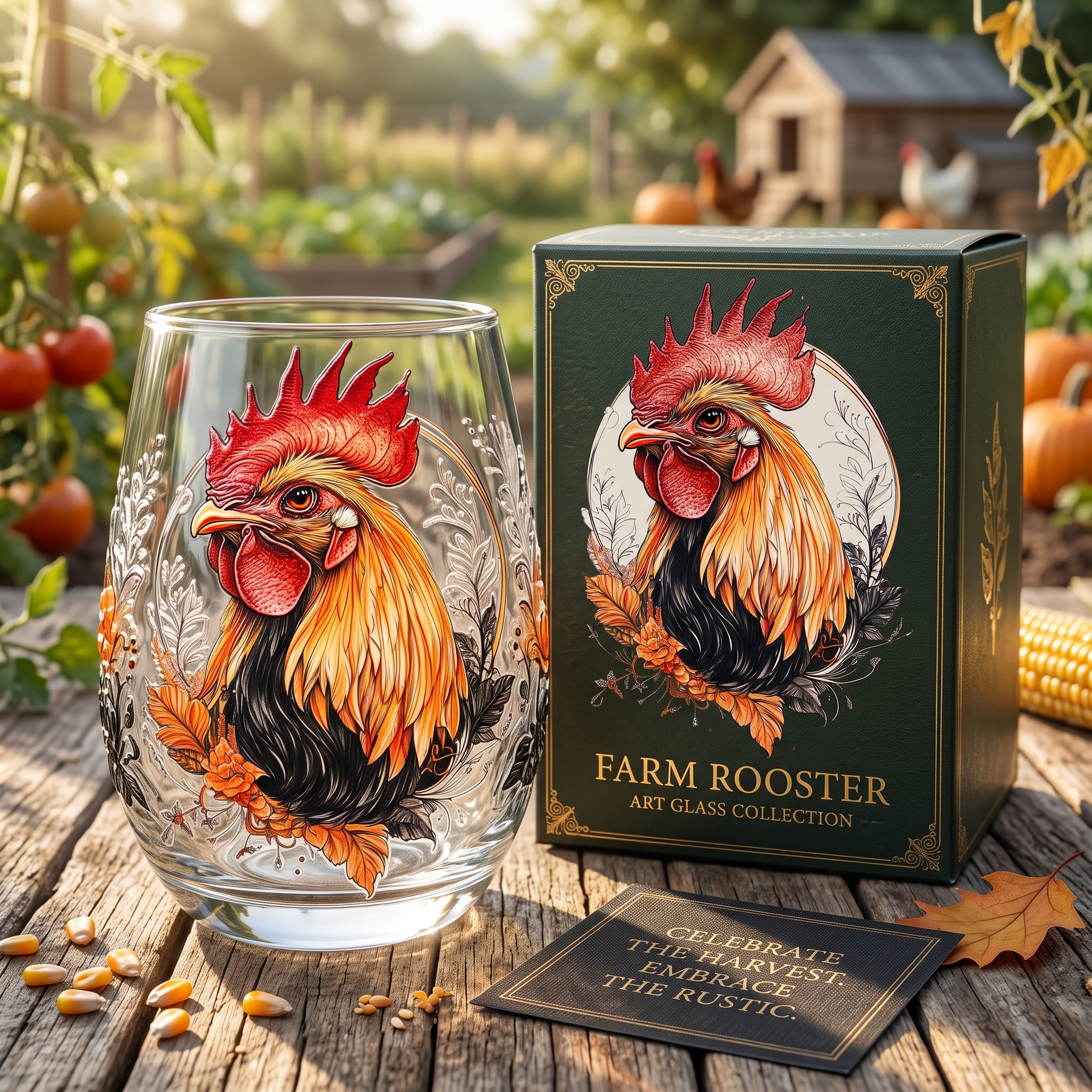 Farm Rooster Art Collector Glass Cup