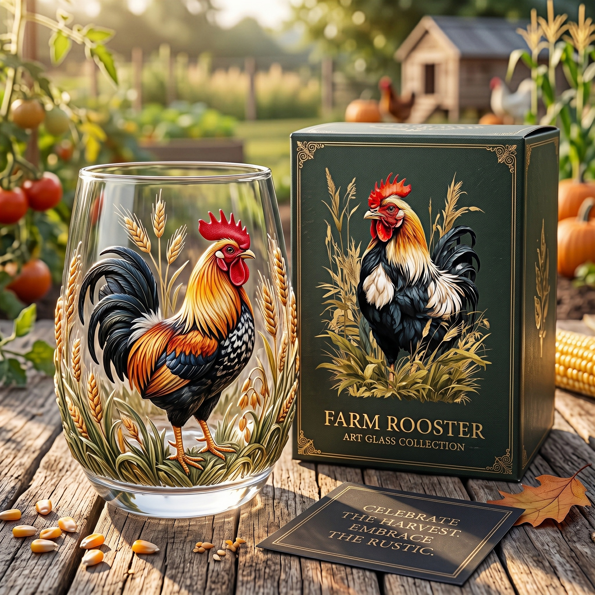 Farm Rooster Art Collector Glass Cup