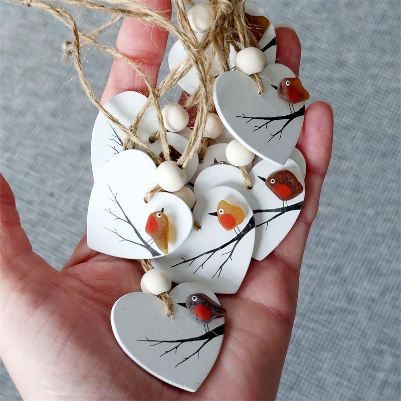 Sea Glass Robin Heart Decoration