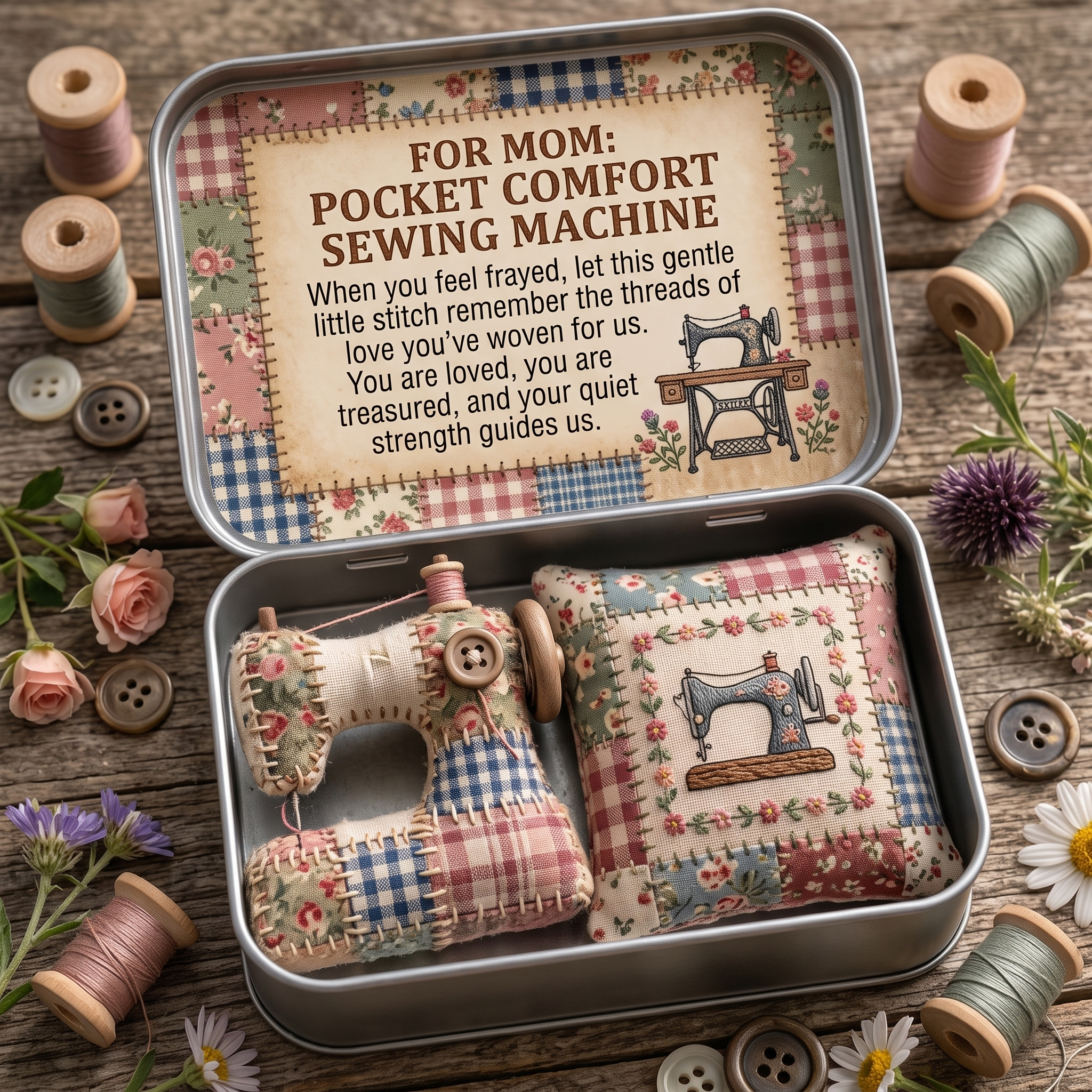 For mom: Pocket comfort sewing machine Keepsake Tin