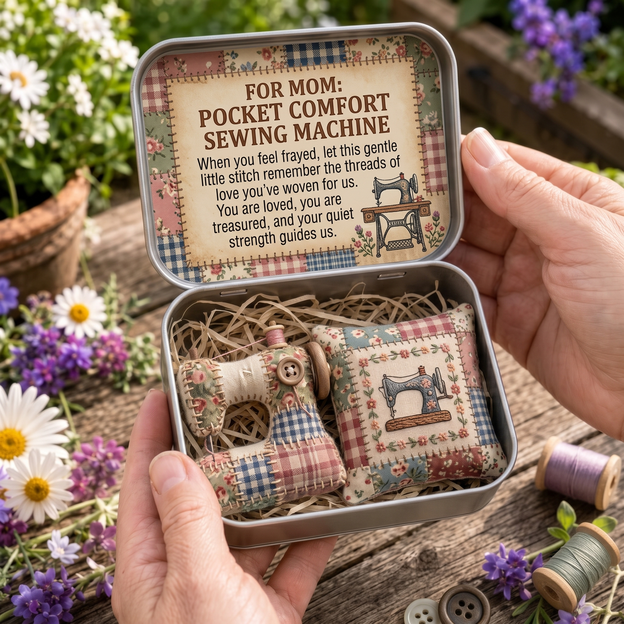 For mom: Pocket comfort sewing machine Keepsake Tin