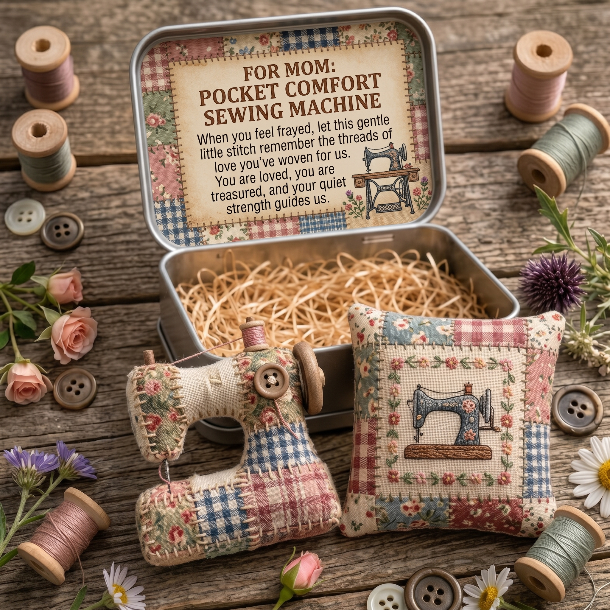 For mom: Pocket comfort sewing machine Keepsake Tin