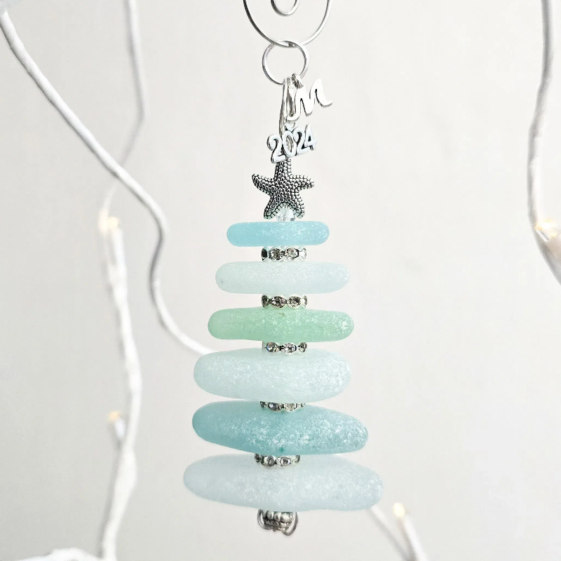 Personalized Sea Glass Christmas Tree Ornament