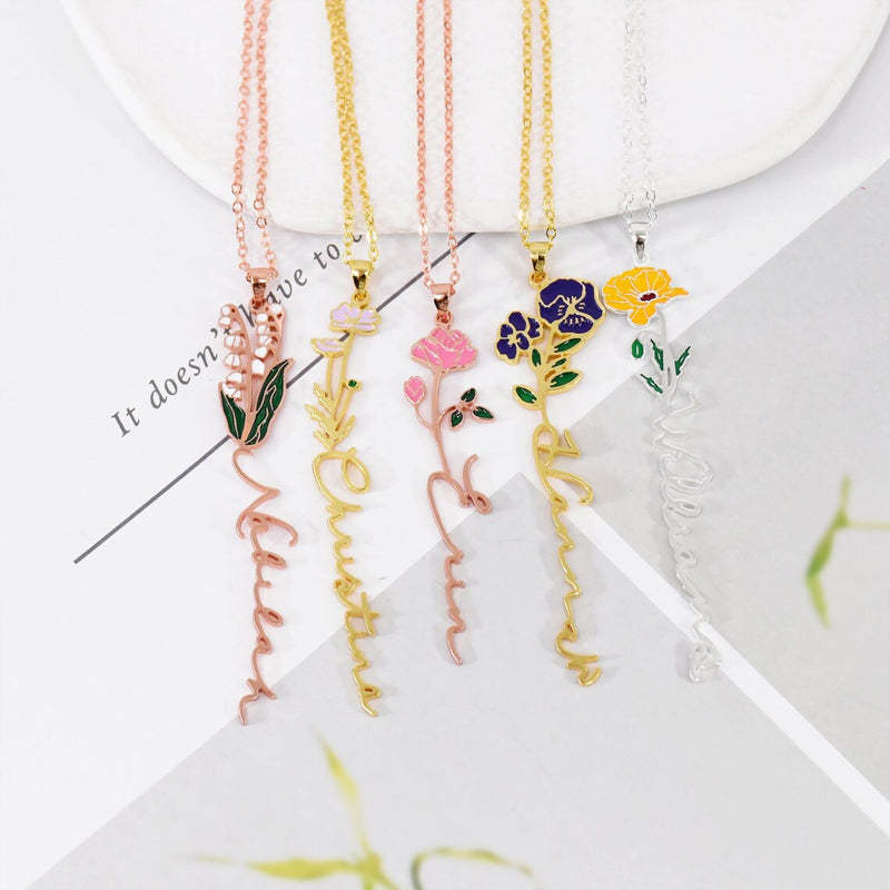 Personalized Name And Birthday Flower Necklace