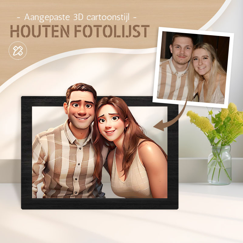 Aangepaste 3D Cartoon Stijl Houten Fotolijst – Transformeer Uw Herinneringen in Kunst!⏰49% korting op de laatste dag