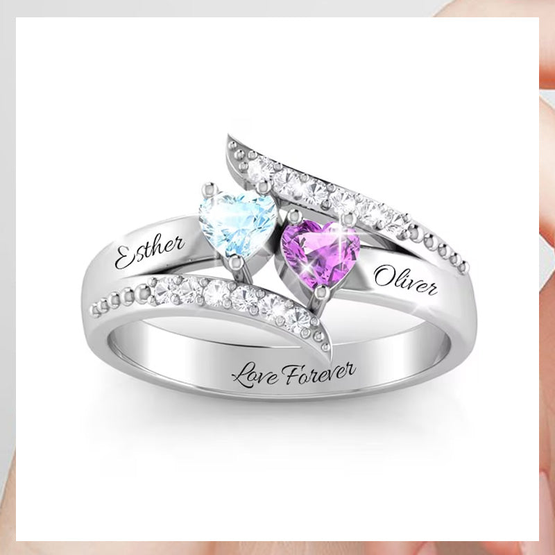 I Love You Forever - Personalized Promise Birthstones Ring