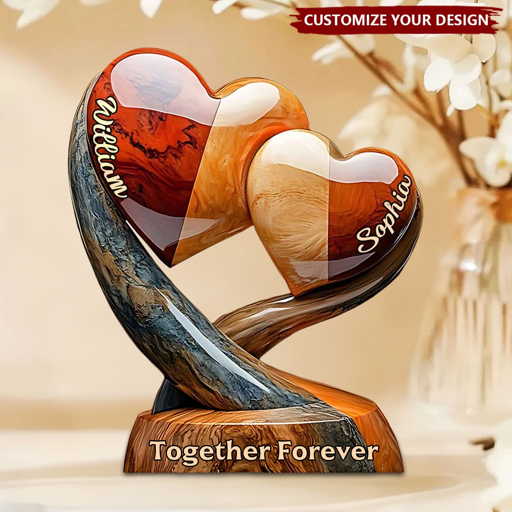 Together Forever - Gepersonaliseerde Plaquette met twee harten voor echtparen