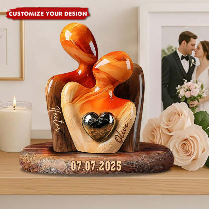 Elegant koppelbeeld met hartinleg - Gepersonaliseerd koppelplaquette