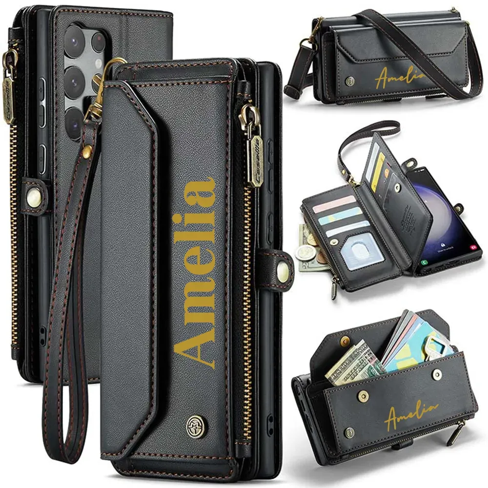 Personalised Monogram Card Holder Zipper Wallet Crossbody Phone Case