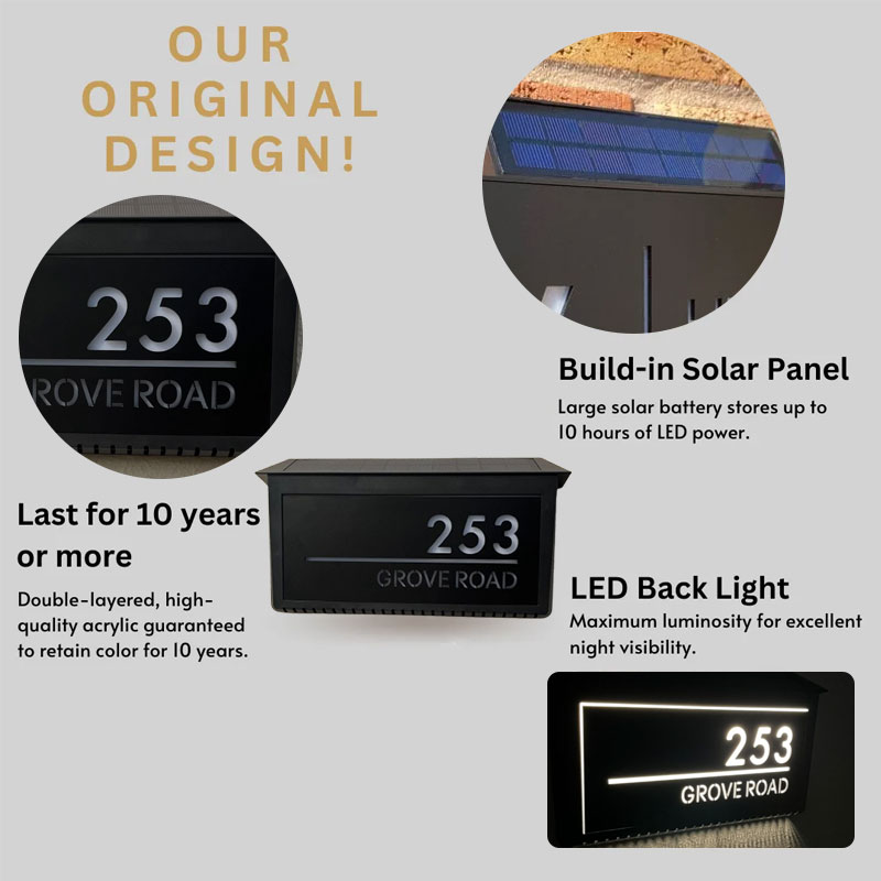 Aangepast zonne-LED-verlicht huisnummerbord
