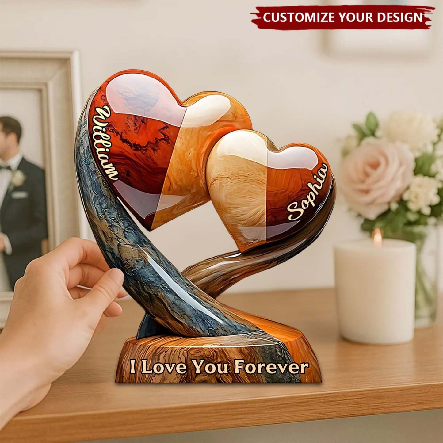 Together Forever - Gepersonaliseerde Plaquette met twee harten voor echtparen