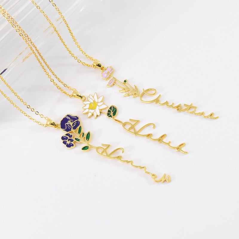 Personalized Name And Birthday Flower Necklace