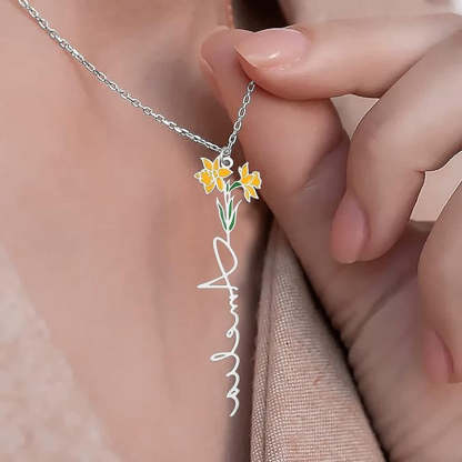 Personalized Name And Birthday Flower Necklace