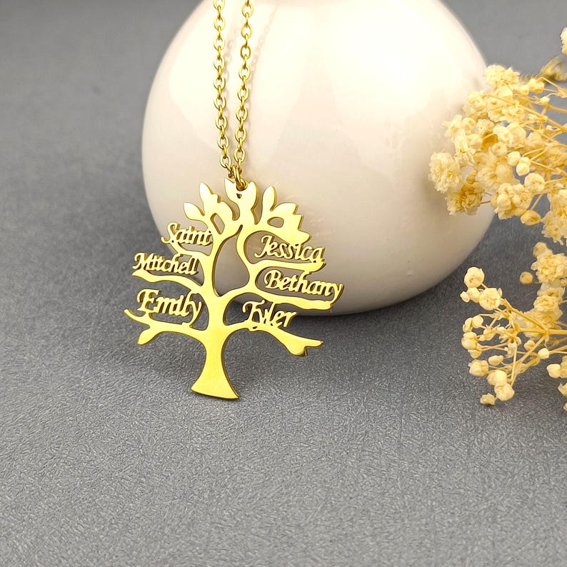 Gepersonaliseerde gegraveerde familienaamketting, gepersonaliseerde naamketting, familienaamketting, kerstcadeau, cadeau voor moeder