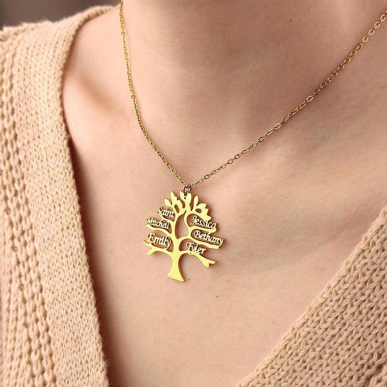 Gepersonaliseerde gegraveerde familienaamketting, gepersonaliseerde naamketting, familienaamketting, kerstcadeau, cadeau voor moeder