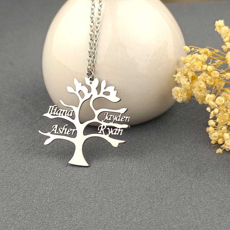 Gepersonaliseerde gegraveerde familienaamketting, gepersonaliseerde naamketting, familienaamketting, kerstcadeau, cadeau voor moeder