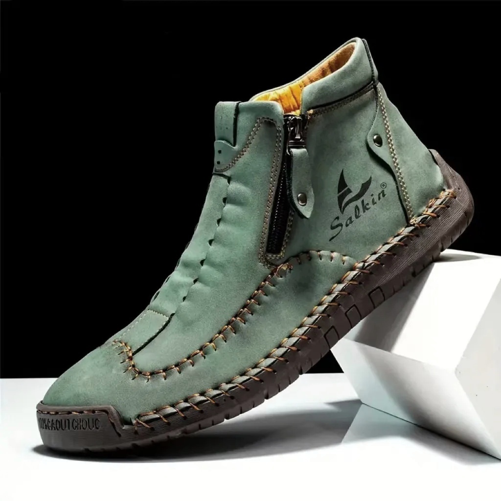 (⏰LAST DAY - 50% OFF🛒)Men's Premium Handmade Leather Boots with Wide Toe Box Enhanced Arch Support Durable Non Slip Sole and All Day Comfort for Work and Casual Wear