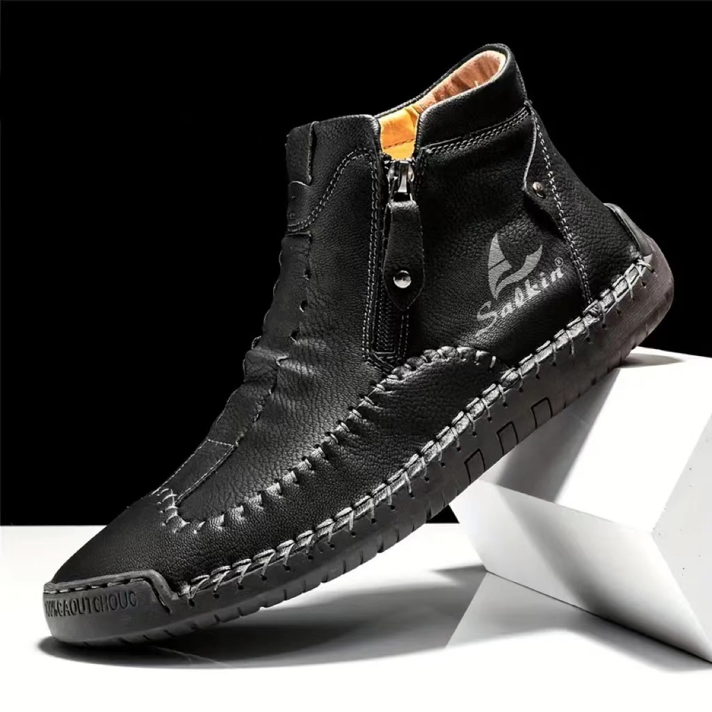(⏰LAST DAY - 50% OFF🛒)Men's Premium Handmade Leather Boots with Wide Toe Box Enhanced Arch Support Durable Non Slip Sole and All Day Comfort for Work and Casual Wear