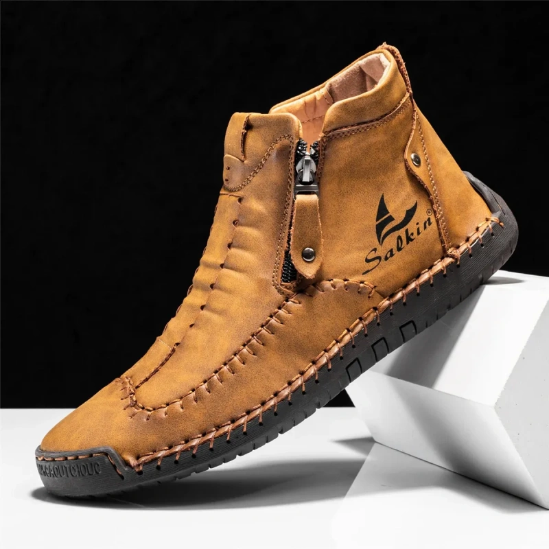 (⏰LAST DAY - 50% OFF🛒)Men's Premium Handmade Leather Boots with Wide Toe Box Enhanced Arch Support Durable Non Slip Sole and All Day Comfort for Work and Casual Wear