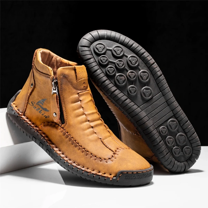(⏰LAST DAY - 50% OFF🛒)Men's Premium Handmade Leather Boots with Wide Toe Box Enhanced Arch Support Durable Non Slip Sole and All Day Comfort for Work and Casual Wear