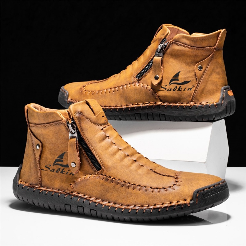 (⏰LAST DAY - 50% OFF🛒)Men's Premium Handmade Leather Boots with Wide Toe Box Enhanced Arch Support Durable Non Slip Sole and All Day Comfort for Work and Casual Wear