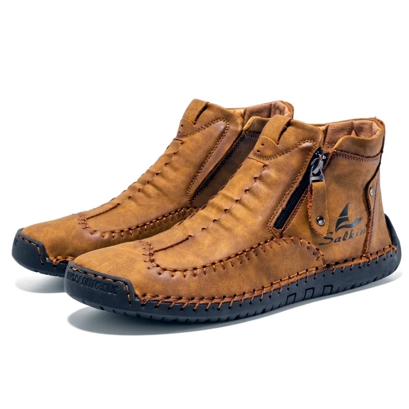 (⏰LAST DAY - 50% OFF🛒)Men's Premium Handmade Leather Boots with Wide Toe Box Enhanced Arch Support Durable Non Slip Sole and All Day Comfort for Work and Casual Wear