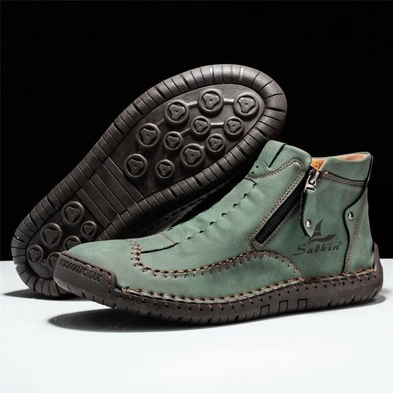 (⏰LAST DAY - 50% OFF🛒)Men's Premium Handmade Leather Boots with Wide Toe Box Enhanced Arch Support Durable Non Slip Sole and All Day Comfort for Work and Casual Wear