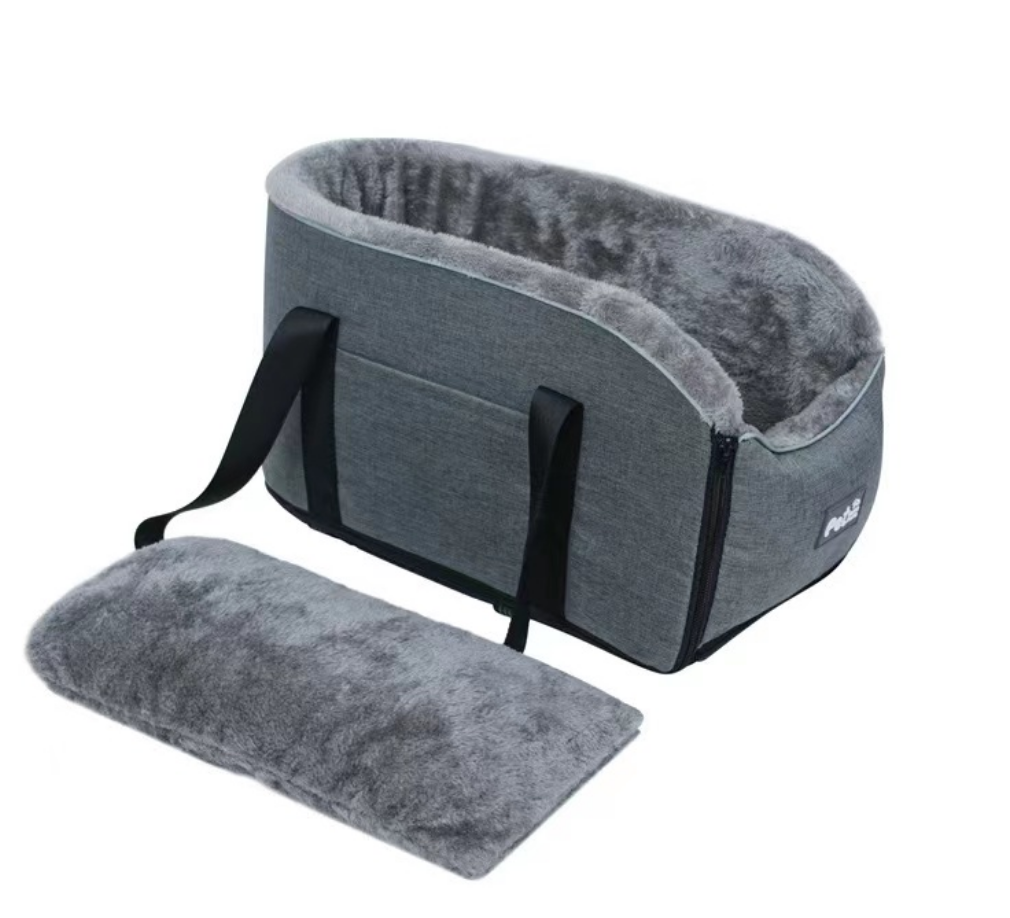 PetFangFang 8033A+ two-piece rectangular linen sherpa dog car seat with detachable bolster