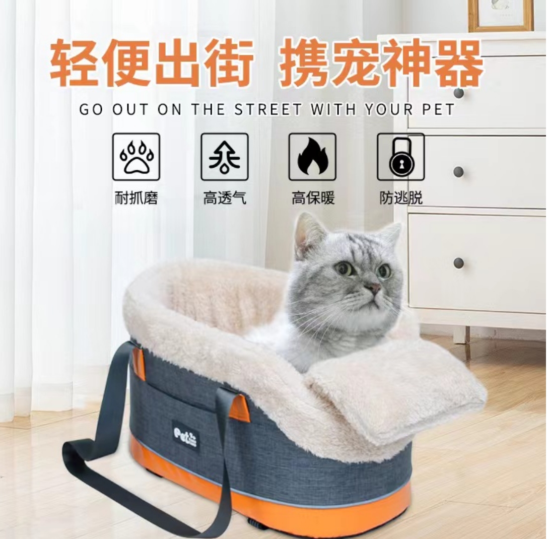 PetFangFang 8033+ Grey oval linen sherpa dog car seat