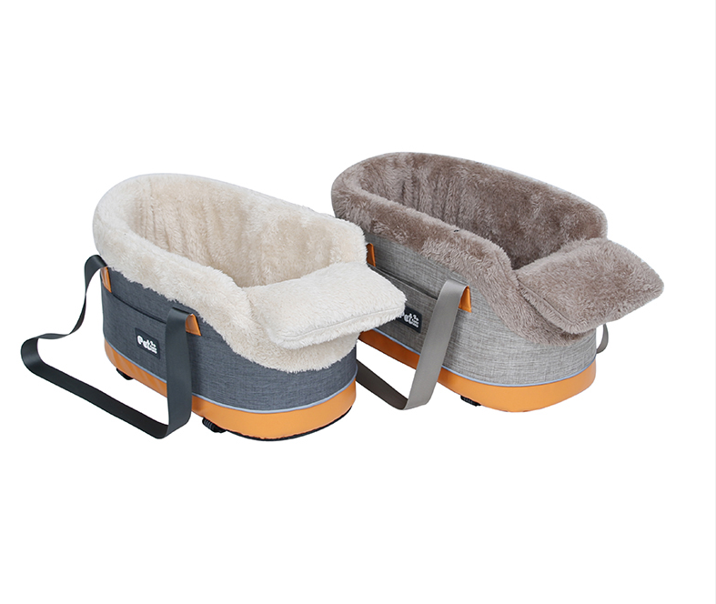 PetFangFang 8033+ Khaki oval linen sherpa dog car seat