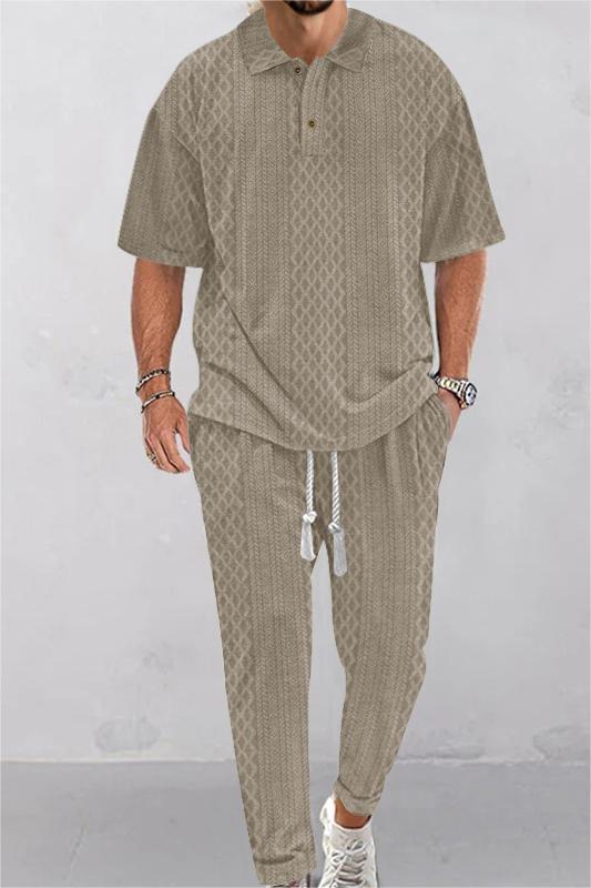 Casual Trousers And Lapel Jacquard Knitted Top Set