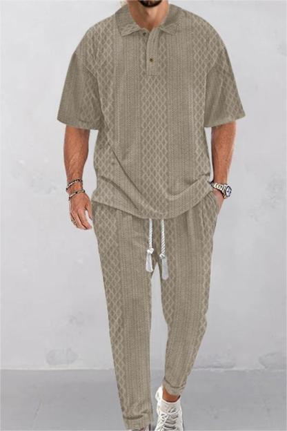 Casual Trousers And Lapel Jacquard Knitted Top Set