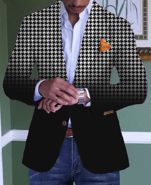 Single-Breasted Two-Button Plaid Casual Slim-Fit Suit Jacket