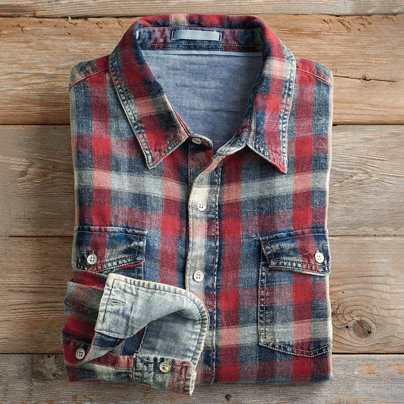 Check Pocket Wash Denim Shirt