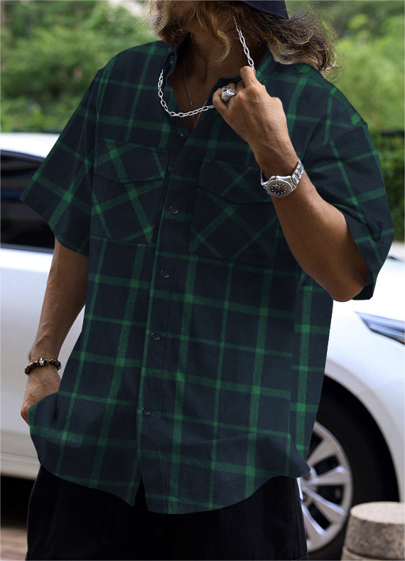 Plaid Casual Sports Short-Sleeved Shirt