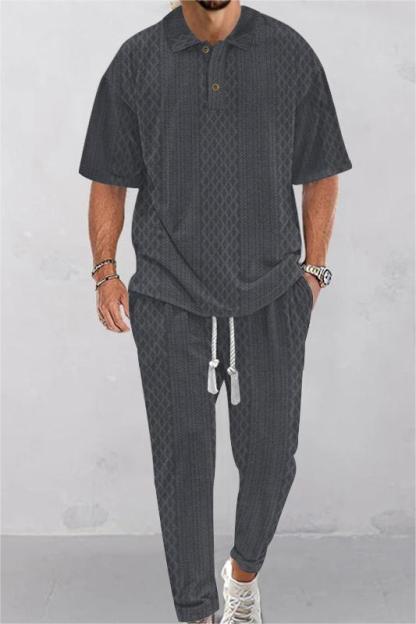 Casual Trousers And Lapel Jacquard Knitted Top Set