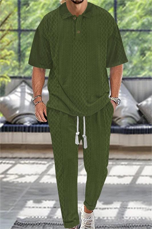 Casual Trousers And Lapel Jacquard Knitted Top Set