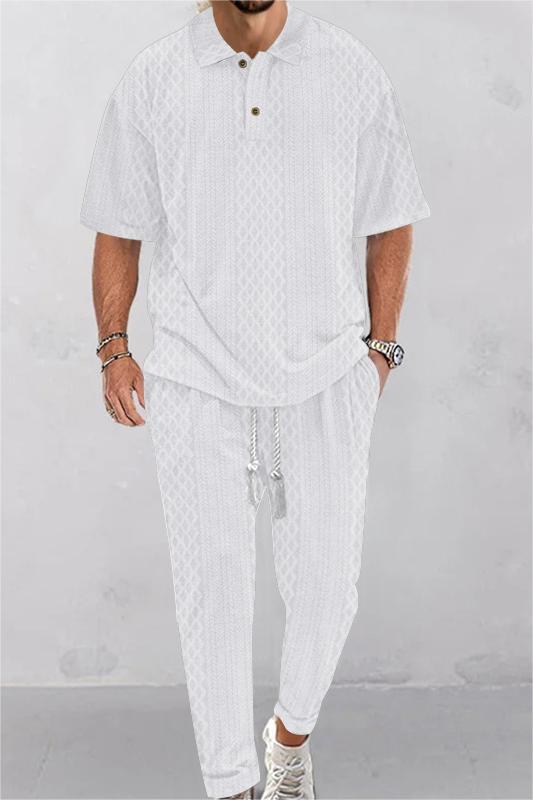 Casual Trousers And Lapel Jacquard Knitted Top Set