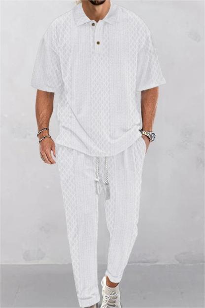 Casual Trousers And Lapel Jacquard Knitted Top Set