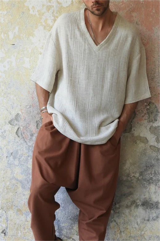 Retro Elegant V-Neck White Shirt