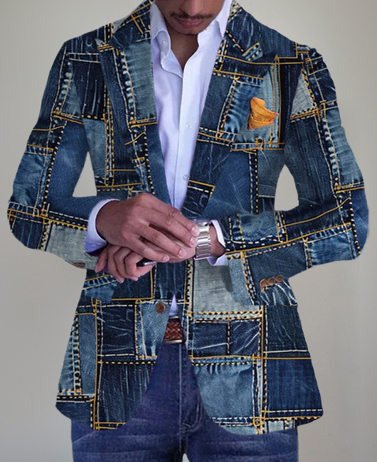 Single-Breasted Two-Button Plaid Casual Slim-Fit Suit Jacket