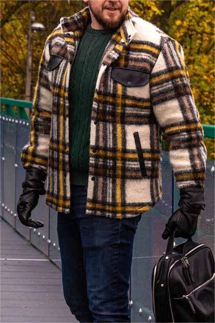 Comfortable And Warm Button-Down Wool Plaid Jacket