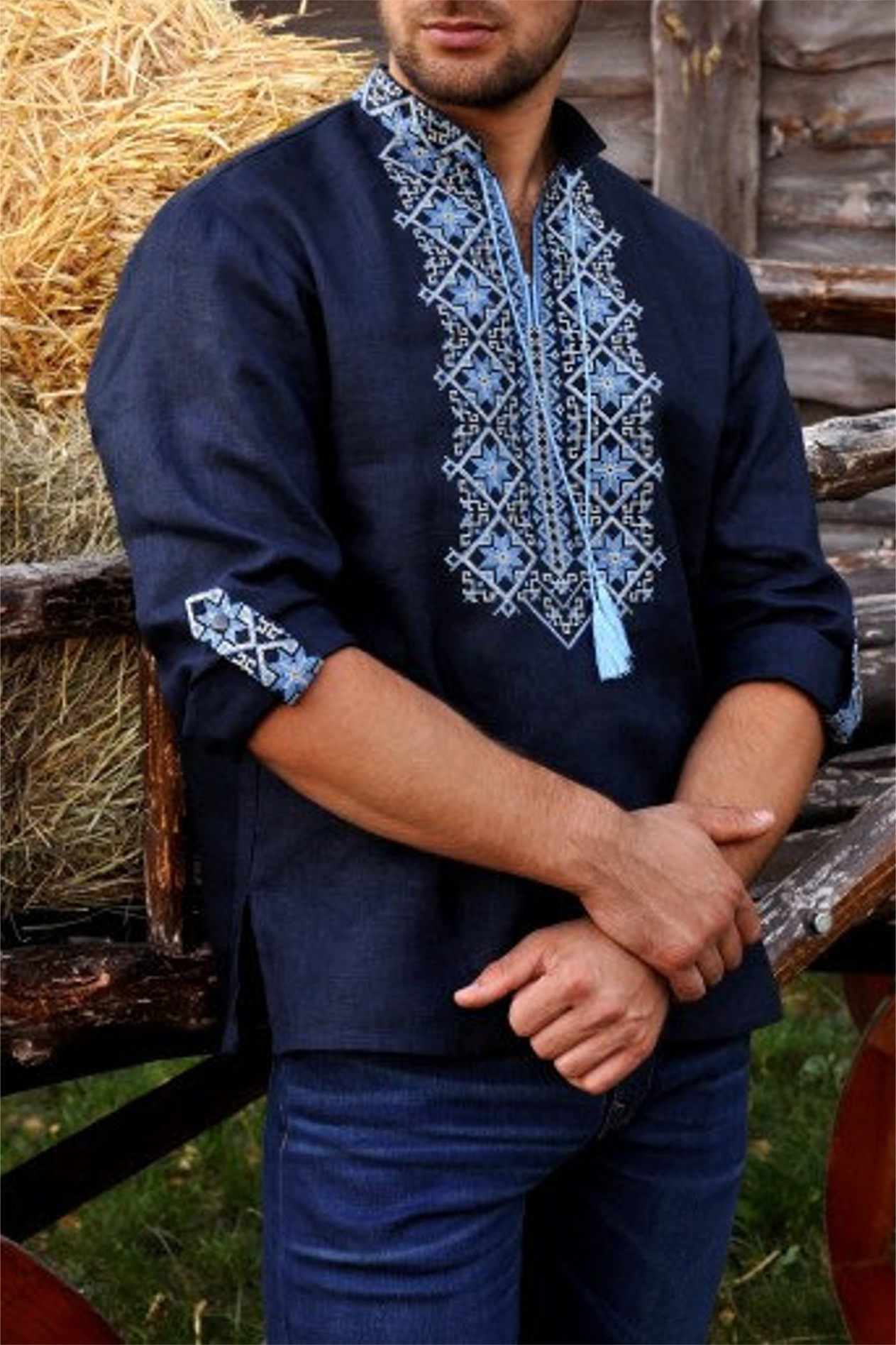 Vintage Embroidered Stand Collar Shirt