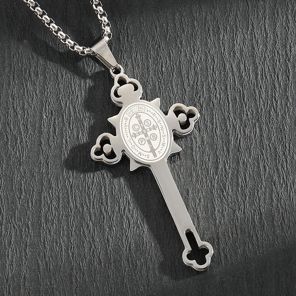 Long Domineering Pattern Cross Pendant Necklace