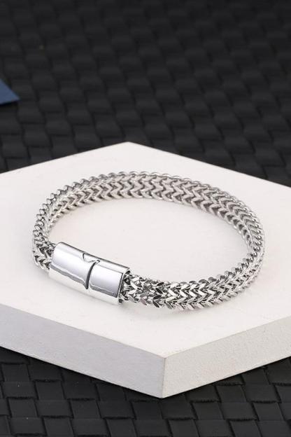 Stainless Steel Braided Front And Back Chain Magnet Buckle Bracelet