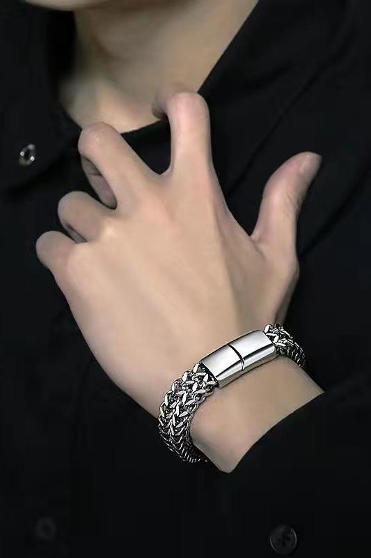 Stainless Steel Braided Front And Back Chain Magnet Buckle Bracelet