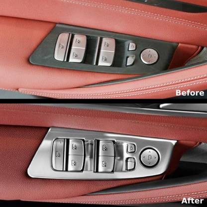 Asign Carbon Fiber Film & Stainless Steel Window Switch Frame Covers for BMW 1-7 Series, X1-X5 – 4PCS Interior Upgrade