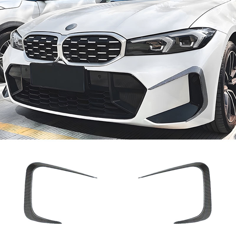 Asign Gloss Black/Carbon Fiber Pattern Front Bumper Canard Set For BMW 3 Series