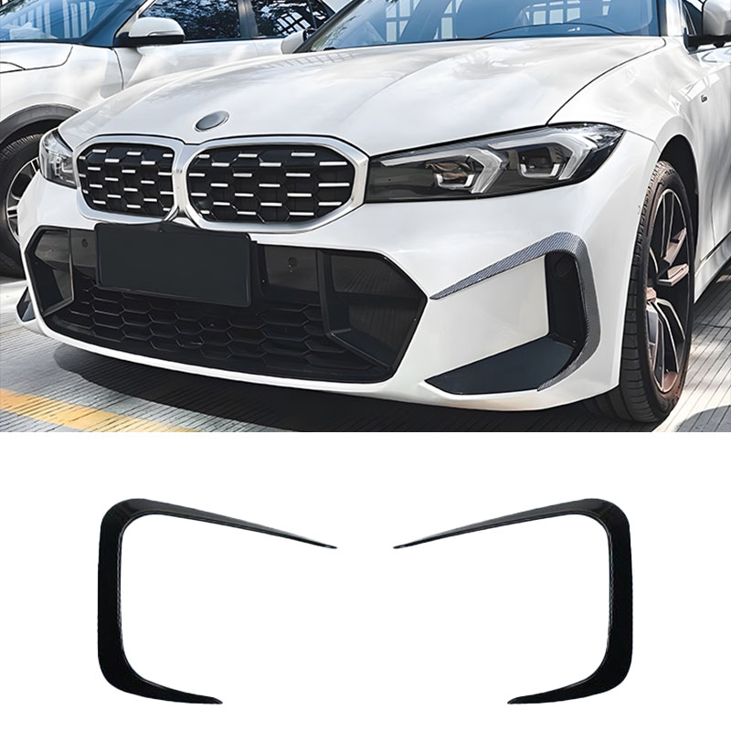 Asign Gloss Black/Carbon Fiber Pattern Front Bumper Canard Set For BMW 3 Series