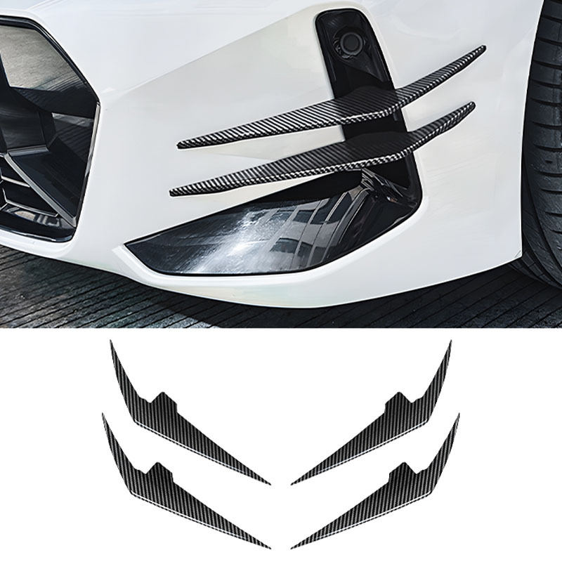Asign Gloss Black/Carbon Fiber Pattern Front Bumper Canard Set For BMW 3 Series